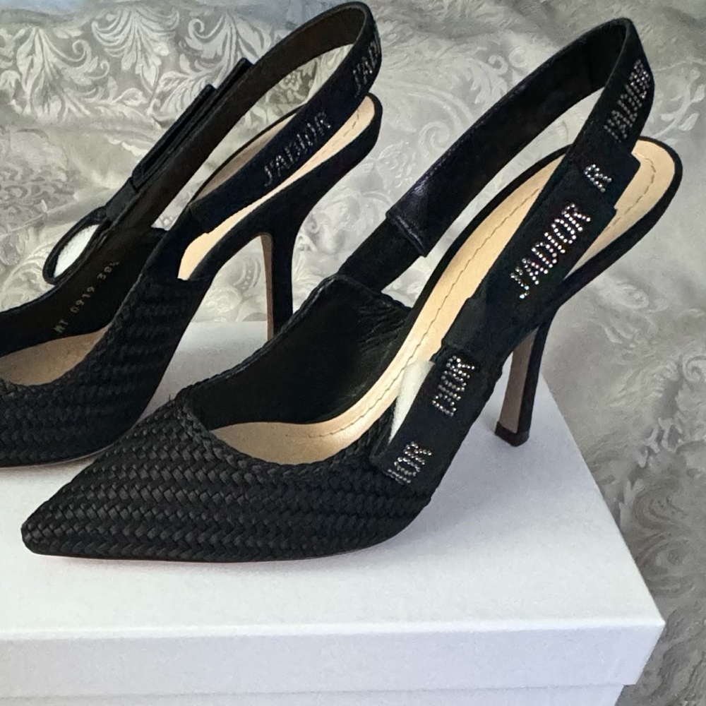 DIOR J'Adior Black Woven Satin Slingbacks size 38 1/2 EU/8.5 US (New in Box)